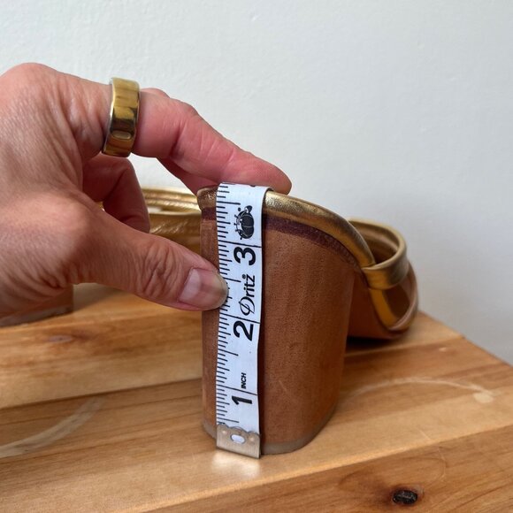 Fancy gold leather mules with stacked wooden heel - Picture 10 of 10